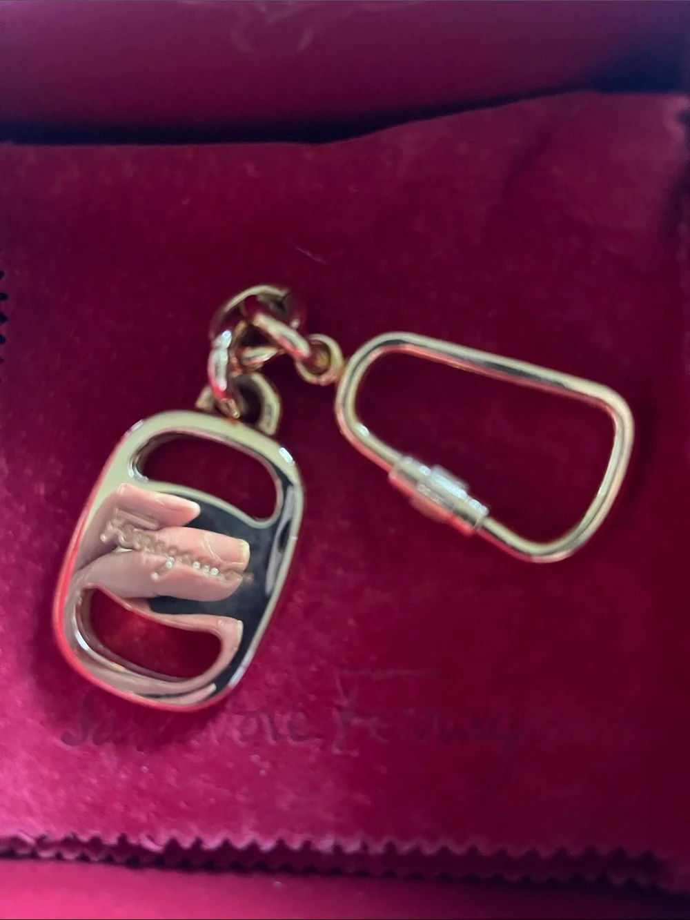 New in box Salvatore Ferragamo Gold-tone Key & Card Holder Charm